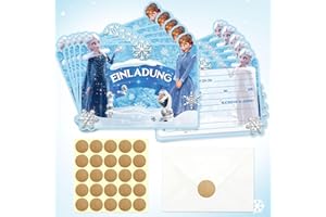 Lahe 20 Stück Einladung Kindergeburtstag Frozen, Frozen Geburtstagsdeko Geburtstag Einladungskarten Mädchen Glitzerkarten Geburtstag mit 20 Karten und Kuverts Set Einladungskarten zum Kinder