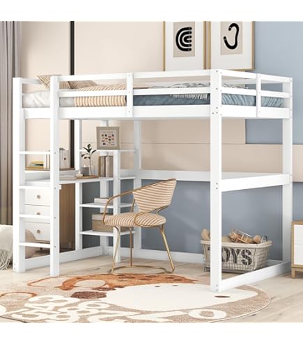 Lit Mezzanine Métallique 140 X 200 Cm Avec Bureau Et Penderie