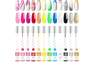 GOICC Lakier do paznokci, 12 kolorów, kolorowy żel do paznokci, wbudowany cienki pędzel do paznokci, żel UV, zestaw startowy do rysowania linii