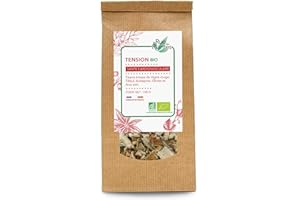 RUE DES PLANTES Tisane Tension Bio 100g - Mélange Relaxant de Vigne Rouge, Olivier, Aubépine, Tilleul et Anis Vert - Aide à Maintenir une Tension Artérielle Saine