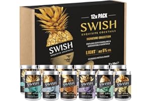 SWISH Cocktails Pre-Mixed Ready To Drink Alcohol Gift Set - Includes Mojito Fizz, Passion Fruit Martini, Pina Colada, Dolce & Banana Fizz, Margarita, Cocktail Drinks - 12 x 150ml Cocktail Cans, 5% ABV