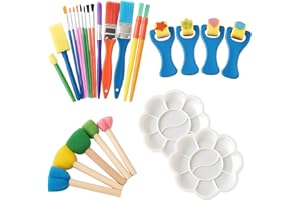 JAZRVR Lot de 26 pinceaux de peinture en éponge pour enfants, aquarelle pour enfants à partir de 3 ans, peinture à partir de 2 ans, pour l'éducation précoce, l'apprentissage du dessin, outils de dessin d'art