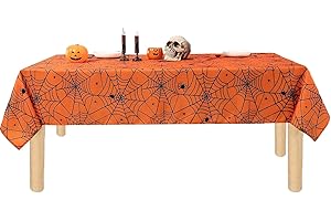 Jwssor Halloween Table over,1pc Orange Spider Web Halloween Party Decoration,108x58incch Tablecloth,Waterproof Rectangle Tablecloth for Halloween