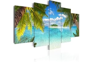 decomonkey - Impression sur Toile Intissée Île 200x100 5 Pièces - Tableau Décoration Appartement Cadre en Bois Photo Déco Salon Image Esthétique Peinture sur Toile Maison