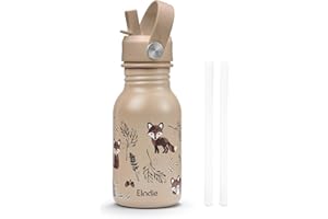 Elodie Details Borraccia Inox Leggera per Bambini, non Isolata, senza BPA, Bottiglia d’Acqua con Cannuccia, Facile da Aprire, Bottiglia a Prova di Perdita per Scuola, Nordic Woodland