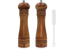 Moulin à Poivre, Moulin Poivre et Sel en Bois Moulins à épices Salière et Poivrière Réglables Broyeur d'Épices en Céramique avec Brosse de Nettoyage, 8 Pouces