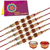 Tonkwalas Multicolor Combo of 5 Rakhi Set for Men with Roli Chawal Best Wishes