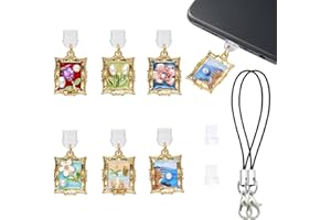 WEWAYSMILE 6 Stück Staubschutzstecker Typ C Handy-Staubschutzstecker Mit Emaille-Anhängern in Ölgemälde-Optik Für die Meisten USB-C-Handys Und Computergeräte Vom Typ C