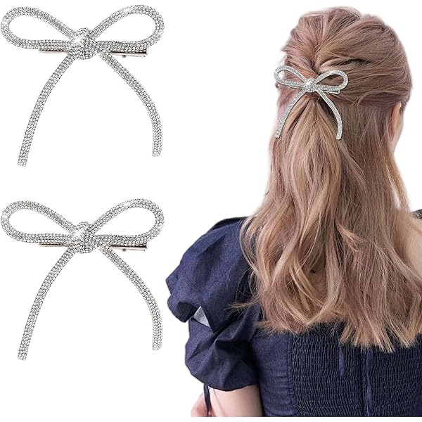 Lange Pailletten-Schleifen-Clips Für Damen & Mädchen – Große Glitzer-Haarspangen, Silber, 17,8 X 35,6 Cm