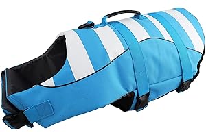 A-QMZL Schwimmweste Hund Pet Schwimmweste Hundeschwimmweste Badeanzug Haustier Schwimmen Vest für Hunde Lifesaver Größenverstellbar mit Griff für Die meisten Hunde (blau, L)
