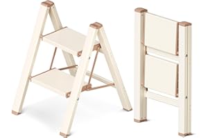 GameGem Escabeau 2 Marches, Tabouret Pliable à Pédale Large Anti-Dérapante en Aluminium Léger mais Robuste, Capacité 150 kg, Design Moderne Mignon pour Espaces Domestiques Intérieurs
