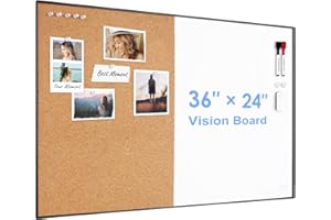 ARCOBIS Cork Board White Board Combo, 90 x 60 cm Bulletin Board, Magnetic Dry Erase Board & Corkboard for Wall, Vision Board for Home, Office, School, Black Frame