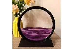 Neioaas 3D Moving Sand Art Pictures - Dynamic Sand Painting Liquid Motion,Sand Art Ornaments,3D Deep Sea Sandscape,Round Glass Frame Display Flowing Sand Art,Relaxing for Home Office Decor(Purple,7")