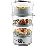 Petra PT2726ZV2HEVDE - Vaporiera elettrica a 3 livelli, 7,5 l, cestelli e contenitore per riso senza BPA, design compatto, ti