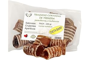 ARTISAN GIFT CO Tráqueas para Perros – Snacks Naturales deshidratados – Tráqueas de Ternera Perro – Long. Aprox. 5 cm – Pack 200 g.