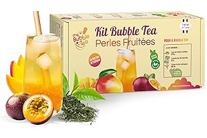 MYBUBBLETEA KIT BUBBLE TEA PASSION - FABRIQUÉ EN FRANCE - 6 BUBBLE TEA - Pailles canne à sucre incluses - Vegan et sans gluten
