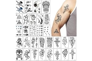 PLABBDPL Tatuajes Temporales Adultos, 30 Hojas Largo Calcomanias Tatuajes de Flores, Tatoos Temporales Adultos y Niños Impermeables, Pegatinas Tatuajes Temporales Hombre y Mujer para Halloween Navidad