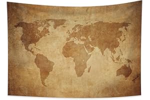 YONGFOTO 100x70cm Tapisserie Carte Vintage, Motif Texture Parchemin Carte du Monde Ancienne Murale Déco Couverture Chambre Bureau Dortoir