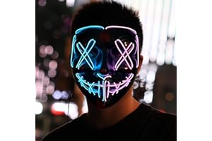 SHIYOUO Máscara de Halloween, Máscara LED Purge con 3 Modos de Iluminación Parpadeo Controlables, Craneo Esqueleto Mascaras para Cosplay Carnaval Fiesta Decoración de Halloween