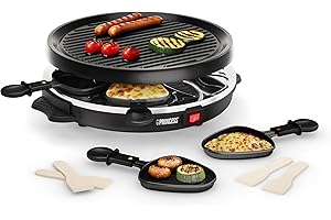 ‎PRINCESS Princess Raclette 6 Grill Party, Für 2–6 Personen, Runde Steingrillplatte Ø30 cm, Gleichmäßige Hitzeverteilung, Spülmaschinenfeste Pfännchen, Ideal für Camping & Zuhause, 01.162725.01.001