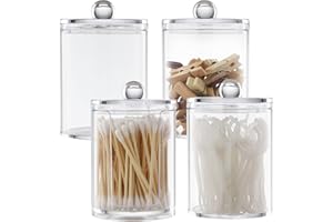 LCXCXY Cotton Buds Container, 4-Piece Set, Acrylic Cotton Pads Storage, Cotton Pad Dispenser Storage of Cotton Buds, Cotton Pads and Dental Floss, Suitable for Living Room, Bathroom and Room Decoration