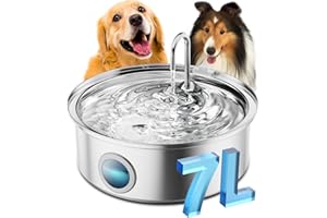 oneisall 7L Trinkbrunnen für Hunde, Edelstahl Hundebrunnen mit großem Sichtfenster, Wasserspender mit LED-Licht, Ultraleiser Pumpe mit Überlastschutz, 5-Schicht Filtration