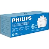 Philips Water Replacement Water Filter Cartridges Advanced Filtration, Pack of 6 Filters, Reduces MICROPLASTIC, CHLORINE, CAL