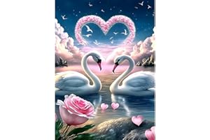 DPHERO Cygne Blanc Bricolage Diamond Painting, 5D DIY Cœur Diamant Painting Kit Complet,Amoureux Peinture Diamant Artisanat Strass Painting pour Adultes Enfants, Décoration Intérieur 30x40cm