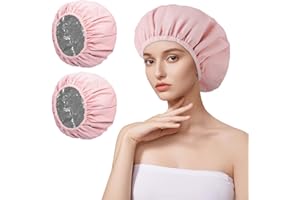 AOGOE Cuffia riscaldante, 2PCS Cuffia da Doccia Impermeabile Riutilizzabile, Doppio Strato Cuffie Capelli con Elastici, Cuffia da Bagno per Donna Spa Salone Viaggi Hotel Casa, Materiale EVA