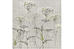 DAISY 20 Pack 3-Ply Tissue Paper Napkins for Decoupage, Lunch, 33cm x 33cm, Achillea Sketch on Linen Background