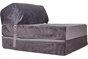 SAPPHIRE Guest Foldable Z Bed Chair | Water Resistant Removeable Cover | Sleepover Sofa Futon Mattress | Bedroom Living Room Furniture | Soft, Lightweight & Comfy Ergonomically Designed (Grey)