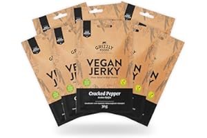 ‎GRIZZLY FOODS Grizzly Foods • Vegan Jerky Cracked Pepper (8 x 30g) • Pflanzliches Beef Jerky • Veganes Trockenfleisch • High Protein Snack • Ideal für Unterwegs, Büro, Sport