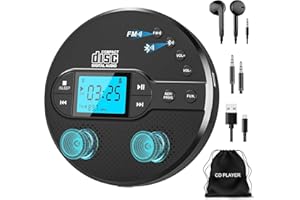 Greadio NEW 2025 Discman CD Player with Bluetooth, Portable CD Player with 2000mAh Rechargeable Battery, Compatible FM Transmitter, USB, AUX, Personal MP3 Players Anti-Skip Protection for Car (Black)