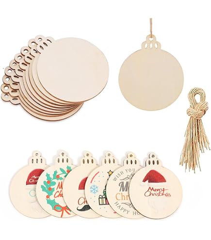 20 Tranches De Bois Naturel Avec Ficelle - Disques Ronds Vierges Pour Décorations De Noël DIY, Artisanat - 2