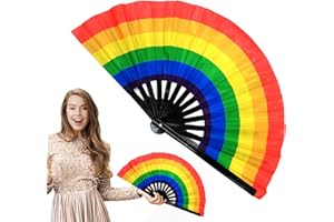 Eayoly Abanico Plegable | Mano Plegable Rainbow,Ventilador Mano Plegable bambú, Ventilador Festival Danza, Ventilador Mano Plegable Granpara Mujeres y Hombres