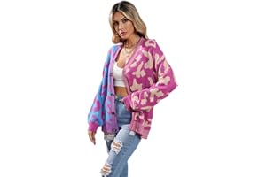 HEYPORK Damen Herbst Winter Warm Bequem Jacke Casual Mode übergangsjacke Mantel Frauen Leopardenmuster Pullover Strickpullover Strickjacke Mittellange Jacke