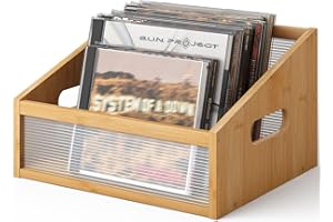 Vriccc Vinyl Record Holder Storage, Record Storage Box Magazine Book Album Display Rack, Bamboo Wood Stylish Desktop File Sorter Organizer for Home Office
