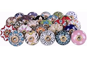 RAJRANG BRINGING RAJASTHAN TO YOU Rajrang Bring Rajasthan To You Floral Door Knobs, Blue Ceramic, Multi Coloured Floral Door Knobs In Vintage Look, Door Knob, Cabinet Drawer Knob, Pack of 25