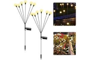 VINTONEY Lumiere Luciole Solaire Exterieur, Lumiere Solaire Exterieur Etanche IP65, 6 Lampes Solaires Extérieur pour allée Luciole Lampe Solaire pour Jardin, Patio, Passerelle, Balcon 2 Pièces, Blanc chaud