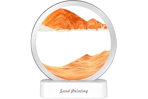 Luckits Moving Sand Art Pictures with LED Light, Sand Art Painting Decor 3D Sea Sandscape in Motion Display Round Glass Flowing Sand Frame Elaxing Desk Ornaments for The Home Office Decor (Yellow)