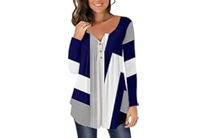 CHICZONE Womens Tunic Tops Plain Pleated V Neck Buttons Up Blouse Floral Printed Ladies Henley T-Shirt