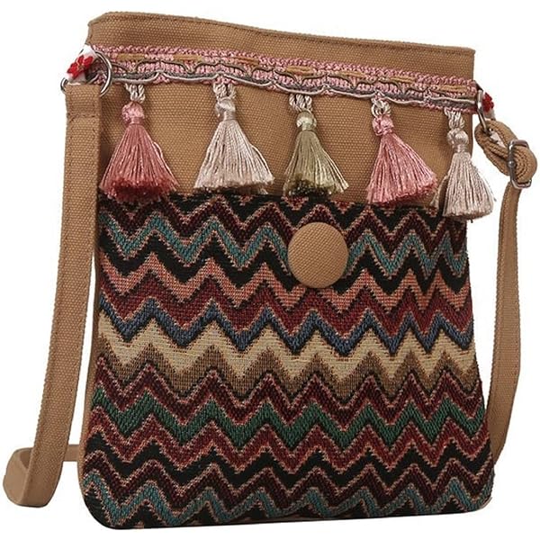 Mini borsa hippie a tracolla etnica Boho Hobo di tela da donna per