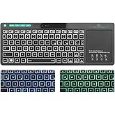 Rii Bluetooth Tastatur mit touchpad(Bluetooth 5.0 + 2.4G Wireless), Mini Tastatur Beleuchtet mit 2 LED Hinterleuchtet（Deutsch