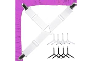 XHJZGCTECH 8 Heavy Duty Bed Sheet Clips for Bedding, Bed Sheet Grippers Bed Sheet Fasteners Clips, Triangle Fitted Sheet Clips Straps, Adjustable Bed Sheet Straps, Elastic Mattress Cover Bed Sheet Suspenders