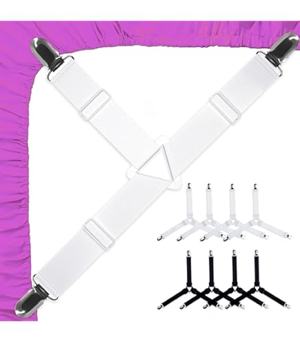 O-Kinee Verstelbare bedlakenspanners, elastische bedlakenspanners, lakenspanners met metalen clips, matrasspanners voor laken, matras, strijkplank of bank, 12 stuks