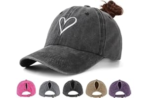Acado Ponytail Baseball Cap for Women - Distressed Vintage Washed Adjustable Embroidered High Bun Hat Ladies