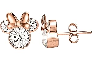 Disney Orecchini da donna Minnie Mouse, in argento Sterling con zirconi cubici e fiocco smaltato rosso