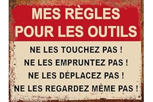 JM-DÉCO Plaque métal humour Mes règles pour les outils – Déco garage ou atelier – Panneau vintage homme bricoleur – Cadeau humour bricolage (15x20 cm)