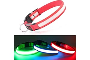 Light up Dog Collar, DQGHQME LED Flashing Dog Collar USB Rechargeable, Glow in the dark Dog Collars for Small Medium Large Dogs, Safety illuminated Dog Collar for Spot Your Dog at Night.