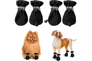 HZSZJMN 2 Pairs Dog Shoes, Anti-Slip Dog Paw Protectors，Dog Boots with Waterproof Rubber Bottom and Adjustable Straps for Pet Indoor Wear,Outdoor Walking (Black)